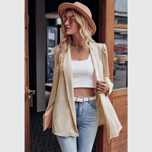 404- Puff Sleeve Open Blazer Solid Suit